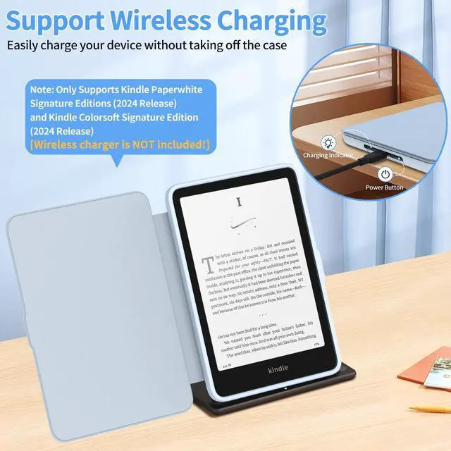 Alt view image 6 of 7 - New Kindle Paperwhite 2024 Case 7" (12th Gen) & Kindle Colorsoft Signature Edition Case, Sanyetral Slim PU Leather Cover with Soft TPU Back and Auto Sleep/Wake, Not for Remarkable Kobo -Light Blue