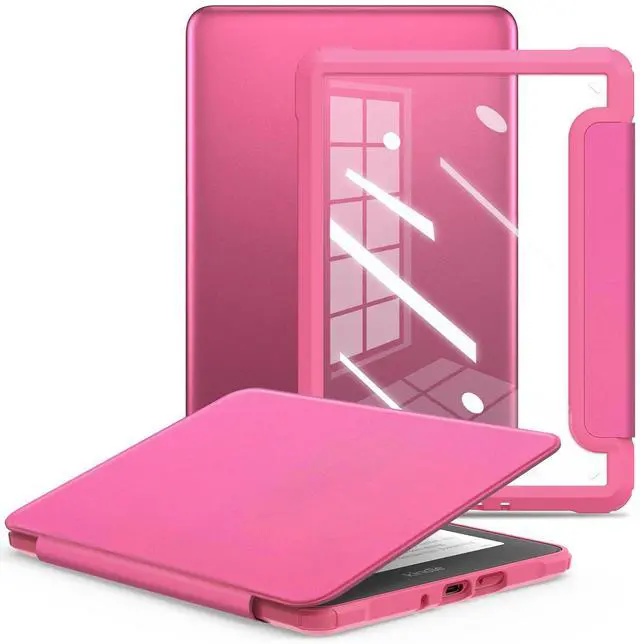 Main image of Case for 7" Kindle Paperwhite 12th Gen 2024 Released & Kindle Colorsoft (1st Gen.2024/2025),Clear Back Shell Durable PU Leather Cover with Auto Sleep Wake,Raspberry