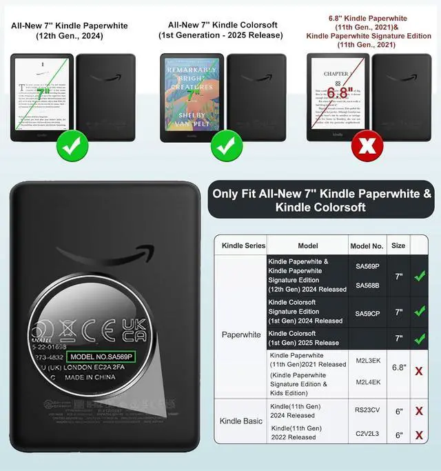 Alt view image 2 of 7 - Case for 7" Kindle Paperwhite 12th Gen 2024 Released & Kindle Colorsoft (1st Gen.2024/2025),Clear Back Shell Durable PU Leather Cover with Auto Sleep Wake,Raspberry