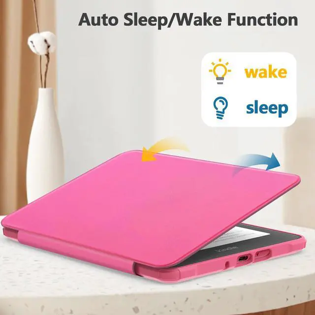 Alt view image 4 of 7 - Case for 7" Kindle Paperwhite 12th Gen 2024 Released & Kindle Colorsoft (1st Gen.2024/2025),Clear Back Shell Durable PU Leather Cover with Auto Sleep Wake,Raspberry