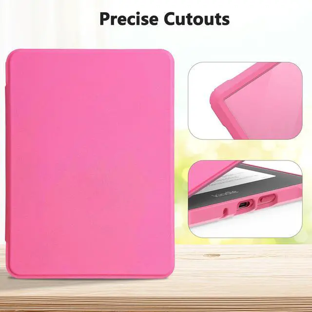 Alt view image 5 of 7 - Case for 7" Kindle Paperwhite 12th Gen 2024 Released & Kindle Colorsoft (1st Gen.2024/2025),Clear Back Shell Durable PU Leather Cover with Auto Sleep Wake,Raspberry