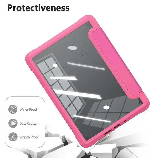 Alt view image 6 of 7 - Case for 7" Kindle Paperwhite 12th Gen 2024 Released & Kindle Colorsoft (1st Gen.2024/2025),Clear Back Shell Durable PU Leather Cover with Auto Sleep Wake,Raspberry