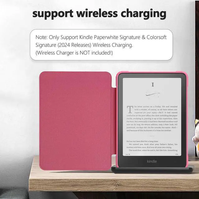 Alt view image 7 of 7 - Case for 7" Kindle Paperwhite 12th Gen 2024 Released & Kindle Colorsoft (1st Gen.2024/2025),Clear Back Shell Durable PU Leather Cover with Auto Sleep Wake,Raspberry