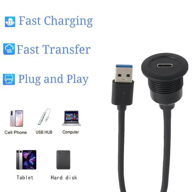 Alt view image 2 of 6 - USB3.0 Male to USB-C Female Converter Adapter, USB-A to Type C Extension Cable Support Data Transfering and Charging for Car Dashboard Desktop(12 Inch)