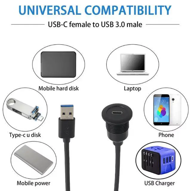 Alt view image 6 of 6 - USB3.0 Male to USB-C Female Converter Adapter, USB-A to Type C Extension Cable Support Data Transfering and Charging for Car Dashboard Desktop(12 Inch)