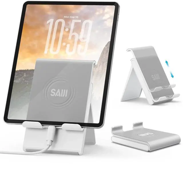 Main image of Adjustable Tablet Stand Holder Portable Foldable Desktop Stand Dock Compatible for iPad, iPhone, Nintendo Switch, Samsung Galaxy and Kindle Fire Tablets Gray