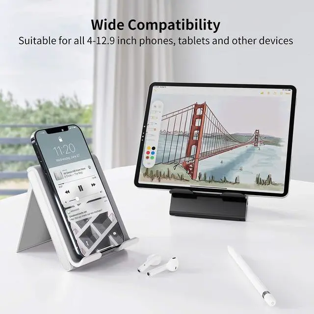 Alt view image 6 of 7 - Adjustable Tablet Stand Holder Portable Foldable Desktop Stand Dock Compatible for iPad, iPhone, Nintendo Switch, Samsung Galaxy and Kindle Fire Tablets Gray