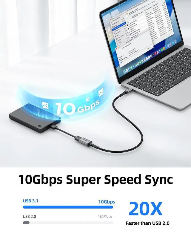 Alt view image 2 of 6 - USB Female to USB C Male Cable 1FT 2Pack,USB C to USB A Adapter OTG Adapter Cable 10Gbps Compatible with MacBook Pro/Air, iPhone 17/16/15/Pro Max/Pro, Samsung Galaxy S25/S24/S23