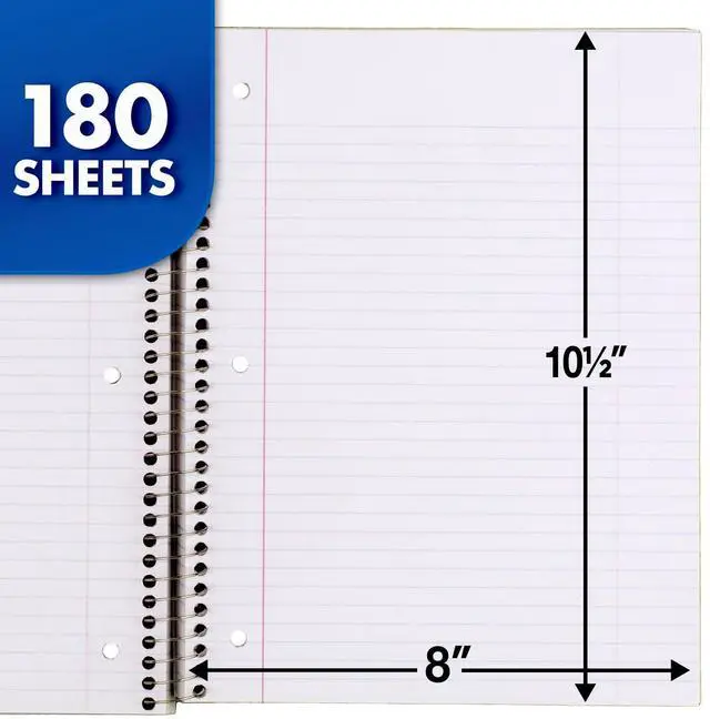 Alt view image 3 of 7 - Spiral Notebook, 5 Subject, College Ruled Paper, 180 Sheets, 10-1/2" x 8", Color Selected For You, 1 Count (05682)