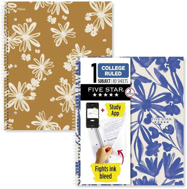 Main image of Spiral Notebook + Study App, 2 Pack, 1 Subject, College Ruled, 8-1/2" x 11", 80 Sheets, Fights Ink Bleed, Water Resistant Cover, Soft Petals (820331F-ECM)