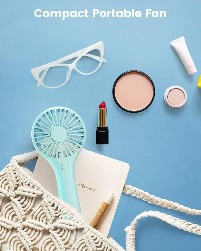 Alt view image 3 of 7 - Portable Mini Fan - Powerful Personal Handheld Fan with 3 Speeds, Cute and Small, USB Rechargeable for Travel/Lash/Makeup/Outdoor/Home, Blue