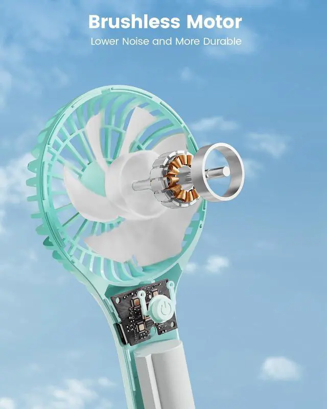 Alt view image 4 of 7 - Portable Mini Fan - Powerful Personal Handheld Fan with 3 Speeds, Cute and Small, USB Rechargeable for Travel/Lash/Makeup/Outdoor/Home, Blue