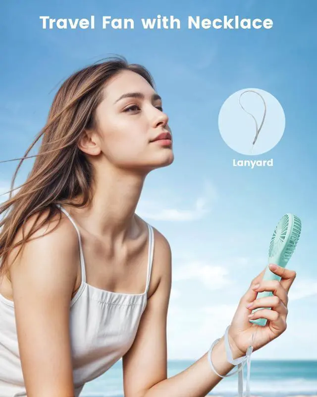 Alt view image 6 of 7 - Portable Mini Fan - Powerful Personal Handheld Fan with 3 Speeds, Cute and Small, USB Rechargeable for Travel/Lash/Makeup/Outdoor/Home, Blue