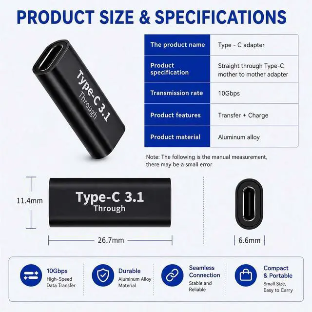Alt view image 6 of 7 - 4 Pack USB-C to USB-C Adapter Combo, 10Gbps Type C Male to Male & Female Coupler, Supports 100W Fast Charge, 4K Display, Universal Compatibility for MacBook, iPad, iPhone, and Laptops