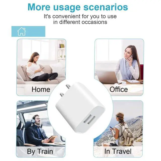 Alt view image 5 of 7 - USB Wall Charger,5 Pack Dual Port Plug Adapter for Wall Outlet Charging Block,USB Power Adapter for iPhone 14/13/12/11 Pro/Pro Max,XS/XR/X,Galaxy,Pixel, Moto and Android Phones (Off-White)