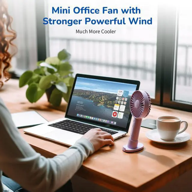 Alt view image 7 of 7 - Handheld Fan, USB Rechargeable Mini Portable Fan with Base, 10H Battery, Strong Wind, Small & Powerful, Cute Design for Travel, Makeup, Girls Women Summer Gift (Purple)