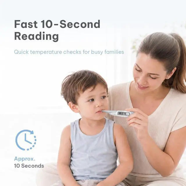 Alt view image 2 of 7 - Flexible Tip Digital Thermometer for Adults & Kids, Fast 10-Second Reading, Waterproof, 3-in-1 Oral Rectal Underarm Use, Fever Alarm, White
