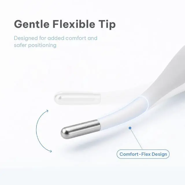 Alt view image 3 of 7 - Flexible Tip Digital Thermometer for Adults & Kids, Fast 10-Second Reading, Waterproof, 3-in-1 Oral Rectal Underarm Use, Fever Alarm, White