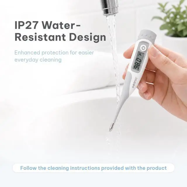 Alt view image 5 of 7 - Flexible Tip Digital Thermometer for Adults & Kids, Fast 10-Second Reading, Waterproof, 3-in-1 Oral Rectal Underarm Use, Fever Alarm, White
