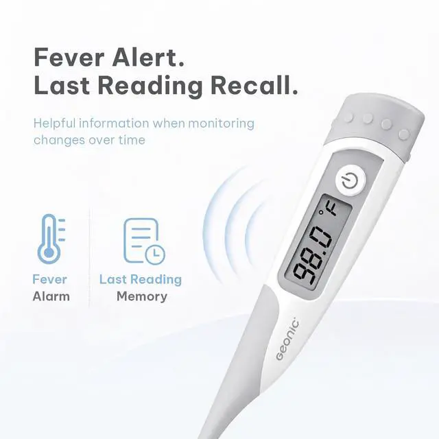 Alt view image 6 of 7 - Flexible Tip Digital Thermometer for Adults & Kids, Fast 10-Second Reading, Waterproof, 3-in-1 Oral Rectal Underarm Use, Fever Alarm, White