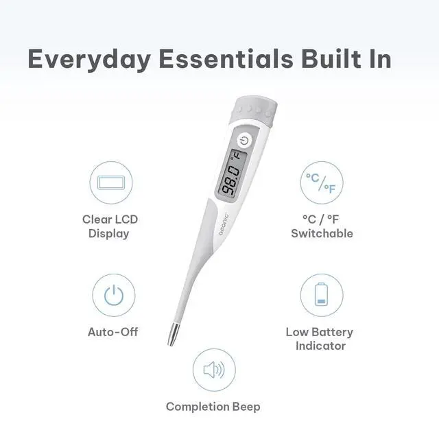 Alt view image 7 of 7 - Flexible Tip Digital Thermometer for Adults & Kids, Fast 10-Second Reading, Waterproof, 3-in-1 Oral Rectal Underarm Use, Fever Alarm, White