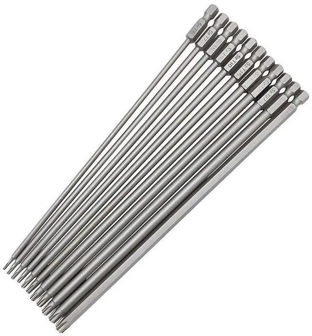 Main image of 11pcs 200mm Extra Long Torx Screwdriver Bit Set, Magnetic Head S2 Steel Star Screw Driver Drill Bits 1/4" Hex Shank Tamper Proof Security Bit Set (T6-T40)