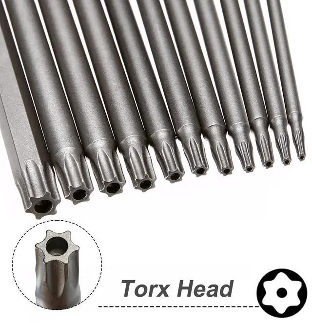 Alt view image 4 of 7 - 11pcs 200mm Extra Long Torx Screwdriver Bit Set, Magnetic Head S2 Steel Star Screw Driver Drill Bits 1/4" Hex Shank Tamper Proof Security Bit Set (T6-T40)
