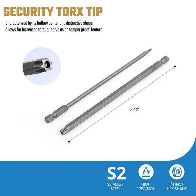 Alt view image 4 of 6 - 11PCS Long Security Torx Bit Sets, Extended Star Bit Sets, Tamper Proof, T6-T40, 1/4 Inch Hex Shank, 6 Inch Length, S2 Alloy Steel, Magnetic Tip, for Power Screwdriver Drill Impact Driver