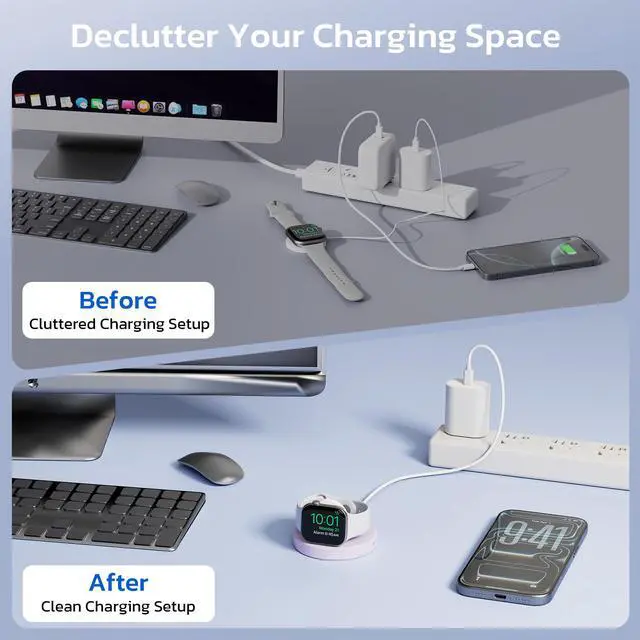 Alt view image 5 of 7 - Magnetic Charger Adapter for Apple Watch,Foldable Wireless iWatch Charging Dock with USB C & iPhone Power Port,Portable Type C Charging Cable for iWatch Series 11 10 9 8,Ultra 3,SE,38/40/42mm
