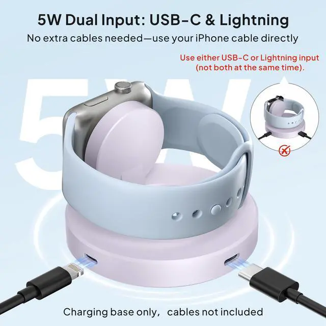 Alt view image 2 of 7 - for Apple Watch Ultra 3 Charger,5W Foldable Magnetic Charging Dock with USBC & Lightning Power Port,Portable Type C Wireless Charging Stand for iWatch Series 11 10 9 8 7 6 5 4,Ultra SE 3 2 1