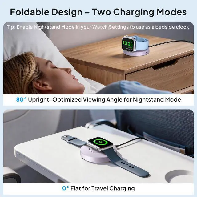 Alt view image 3 of 7 - for Apple Watch Ultra 3 Charger,5W Foldable Magnetic Charging Dock with USBC & Lightning Power Port,Portable Type C Wireless Charging Stand for iWatch Series 11 10 9 8 7 6 5 4,Ultra SE 3 2 1