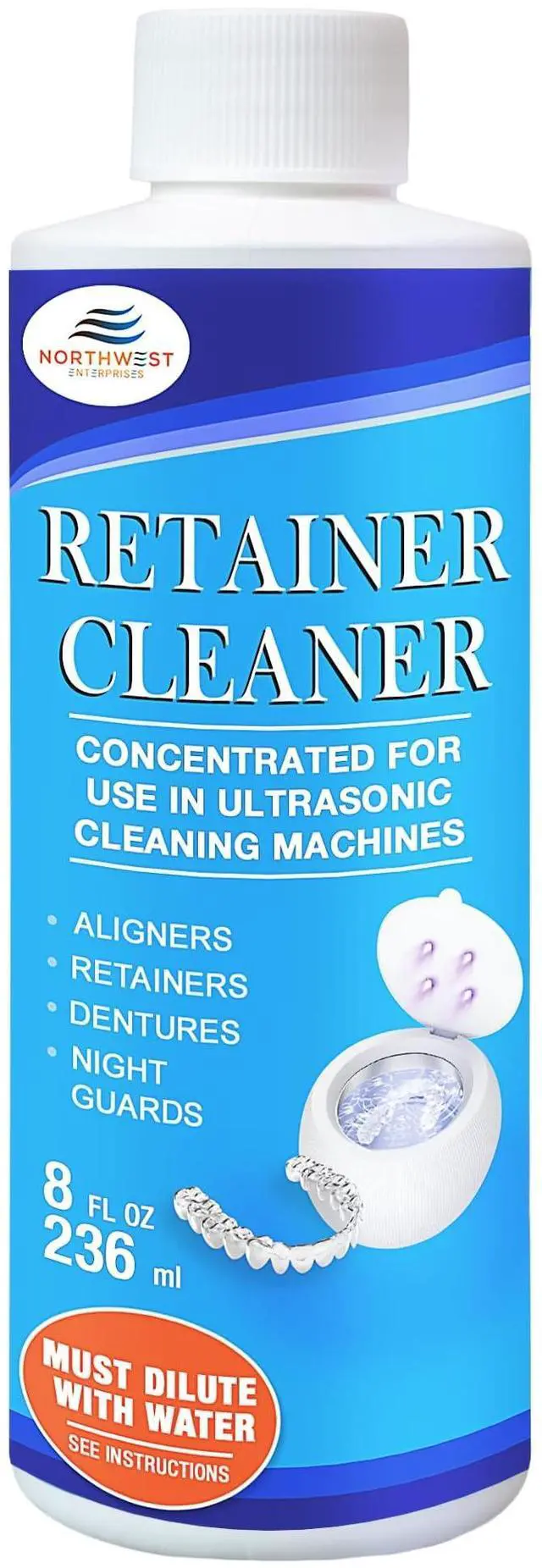 Main image of Ultrasonic Retainer Cleaner Solution Concentrate for Ultrasonic Machines - Cleans Mouthguards, Invisalign & Nightguards - Odor, Stain & Discoloration Remover (8 oz)