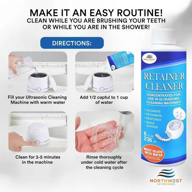 Alt view image 4 of 6 - Ultrasonic Retainer Cleaner Solution Concentrate for Ultrasonic Machines - Cleans Mouthguards, Invisalign & Nightguards - Odor, Stain & Discoloration Remover (8 oz)
