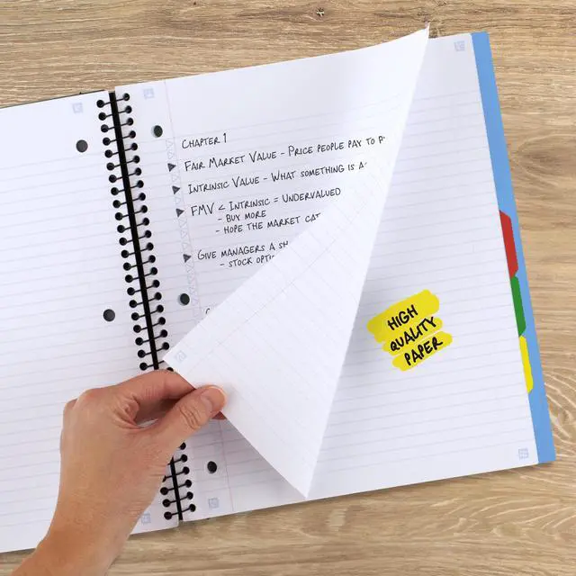 Alt view image 4 of 7 - Advance Spiral Notebook + Study App, 5 Subject, College Ruled Paper, 8-1/2" x 11", 200 Sheets, Spiral Guard, Movable Tabbed Dividers, Pacific Blue (73150)
