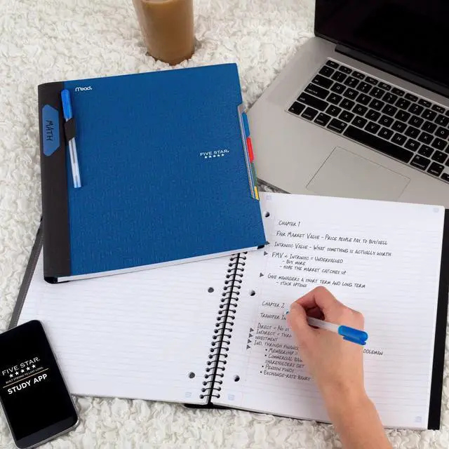 Alt view image 7 of 7 - Advance Spiral Notebook + Study App, 5 Subject, College Ruled Paper, 8-1/2" x 11", 200 Sheets, Spiral Guard, Movable Tabbed Dividers, Pacific Blue (73150)