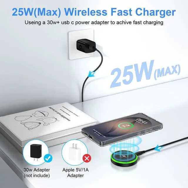 Alt view image 2 of 7 - 25W Magnetic Wireless Charger Android for Samsung Galaxy S26 Ultra/S25/S24/S23/S22/S21/S20, Magsafe Charger for iPhone 17/16/15/14/13/12 Series, Wireless Super Fast Charging Pad for Google Pixel 10A