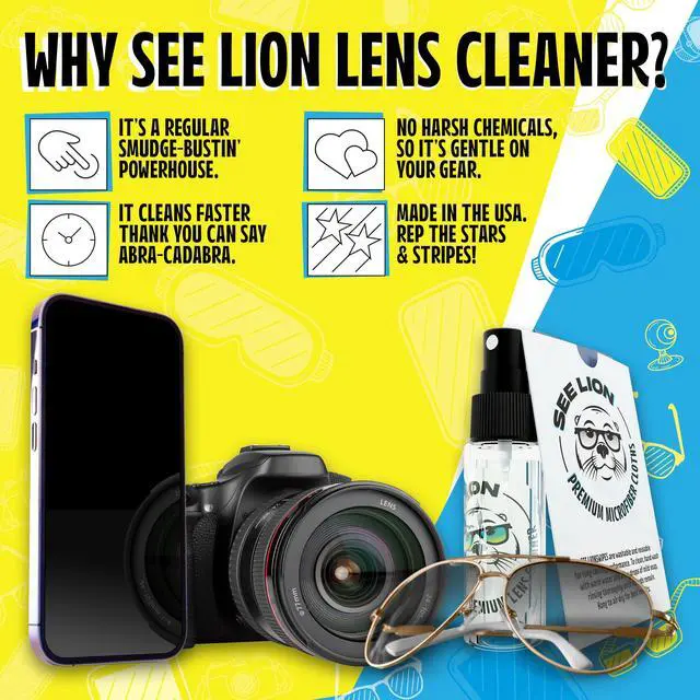Alt view image 2 of 7 - See Lion Premium Lens Cleaner Kit | Safe for Glasses, Camera Lenses, Screens, and Optics - Streak-Free Formula with Microfiber Cloth | 30ml / 1oz Travel Size