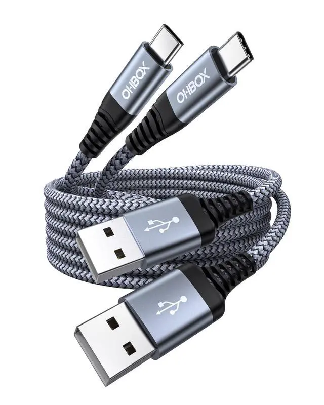 Main image of Short USB A to USB C Cable 3FT, USB C Fast Charging Cable, Durable Braided USB to USB Type C Cord for Car iPhone USB C Charger for iPhone 17/16/15/Pro Max/Plus, Samsung Galaxy S23 and More-2Pack Gray