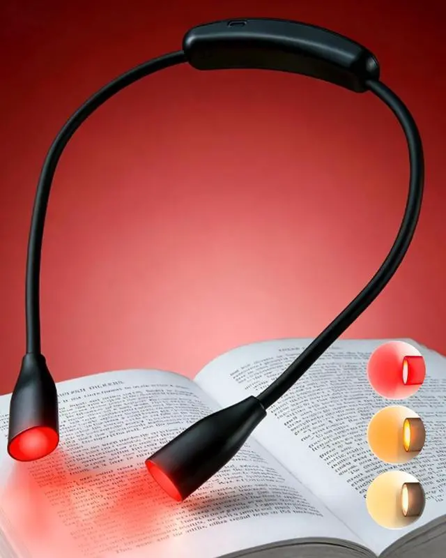Main image of 670nm Red Neck Light Book Light for Reading in Bed,3 Color Temperatures Dimmable USB Rechargeable Clip On Red Night Light for Sleep,Eye Comfort,Portable Booklight for Reading, Crafts, Knitting