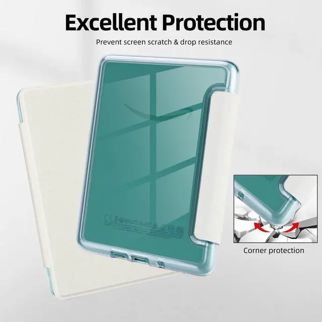 Alt view image 5 of 7 - Case for 7" Kindle Paperwhite(12th Generation-2024 Released), Fits Kindle Colorsoft Paperwhite Signature Edition, Lightweight PU Leather and PC Clear Acrylic Back Cover, Auto Sleep/Wake, White
