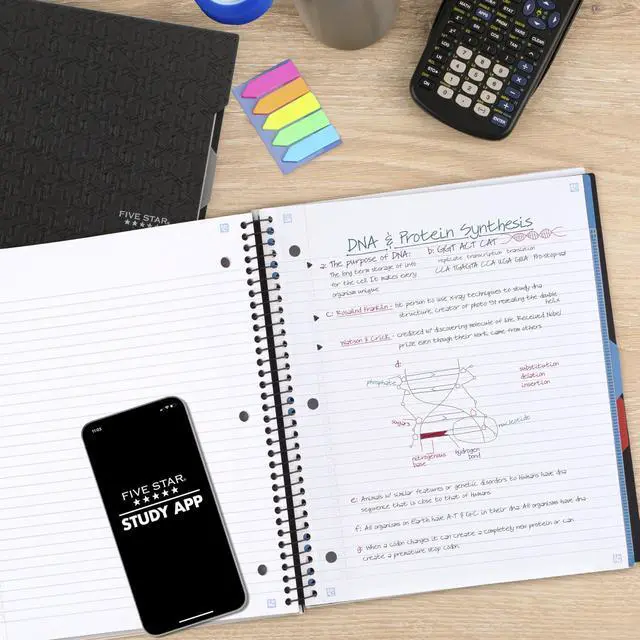Alt view image 3 of 7 - Advance Spiral Notebook + Study App, 3 Subject, College Ruled Paper, 8-1/2" x 11", 150 Sheets, Spiral Guard, Movable Tabbed Dividers, Black (73132)