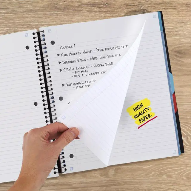 Alt view image 4 of 7 - Advance Spiral Notebook + Study App, 3 Subject, College Ruled Paper, 8-1/2" x 11", 150 Sheets, Spiral Guard, Movable Tabbed Dividers, Black (73132)