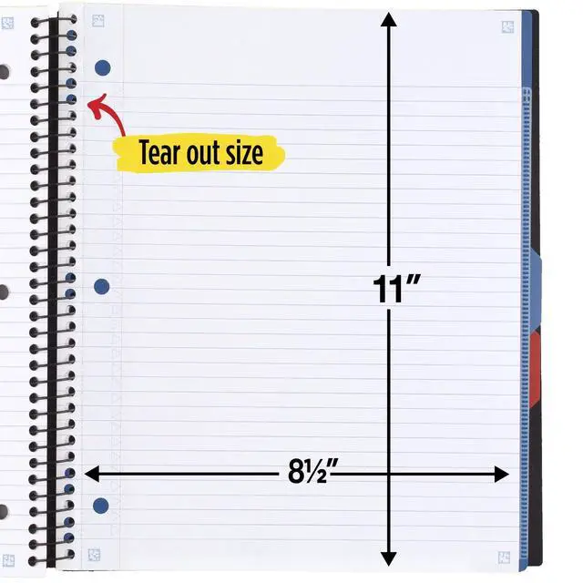 Alt view image 7 of 7 - Advance Spiral Notebook + Study App, 3 Subject, College Ruled Paper, 8-1/2" x 11", 150 Sheets, Spiral Guard, Movable Tabbed Dividers, Black (73132)