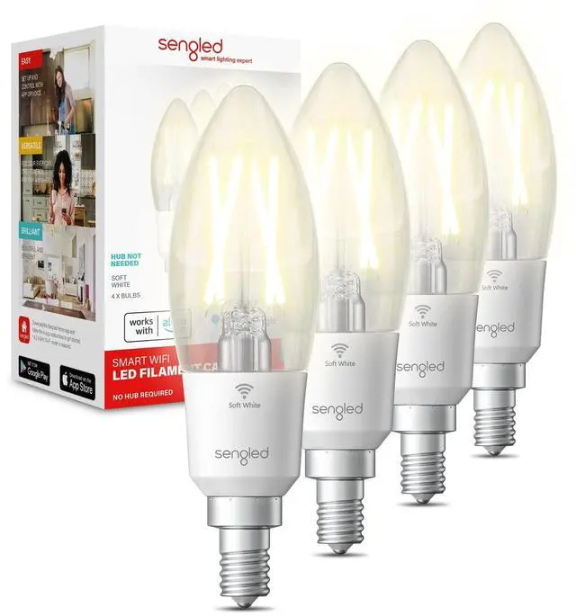 Main image of Smart Light Bulbs, Smart Candelabra LED Bulb, Dimmable Chandelier Light Bulbs, 5W (40W Equivalent) 450LM, Smart Bulbs that Work with Alexa Google, Only 2.4GHz WiFi, No Hub Required, 4 Pack
