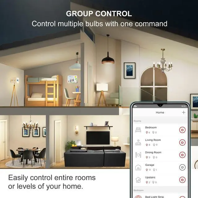 Alt view image 5 of 7 - Smart Light Bulbs, Smart Candelabra LED Bulb, Dimmable Chandelier Light Bulbs, 5W (40W Equivalent) 450LM, Smart Bulbs that Work with Alexa Google, Only 2.4GHz WiFi, No Hub Required, 4 Pack