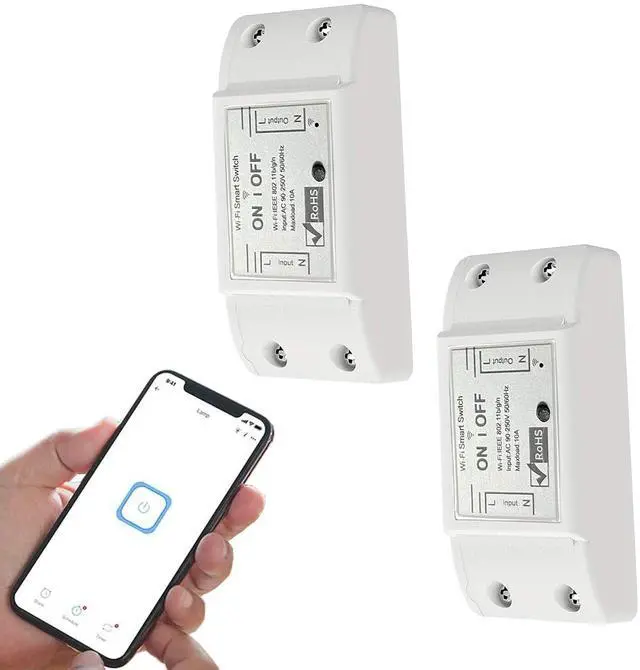 Main image of 10A Wireless Smart Switch, Wi-Fi Light Switch Compatible with Alexa & Google Home & SmartThings, FCC Certified, No Hub Required Support DIY Module(2 Pack)