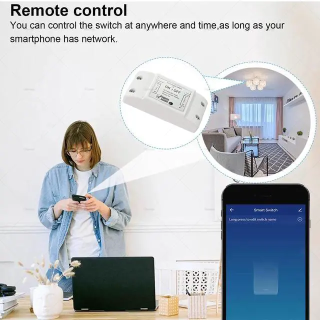 Alt view image 4 of 7 - 10A Wireless Smart Switch, Wi-Fi Light Switch Compatible with Alexa & Google Home & SmartThings, FCC Certified, No Hub Required Support DIY Module(2 Pack)