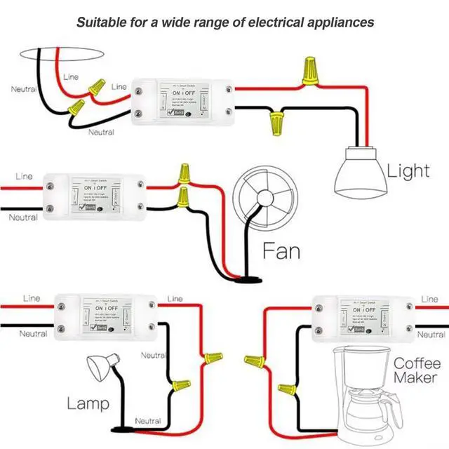 Alt view image 7 of 7 - 10A Wireless Smart Switch, Wi-Fi Light Switch Compatible with Alexa & Google Home & SmartThings, FCC Certified, No Hub Required Support DIY Module(2 Pack)