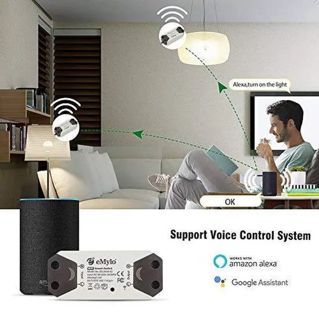 Alt view image 5 of 7 - Smart WiFi Light Switch Wireless Relay Switch Module Remote Control Home Automation Timers Compatible with Alexa Echo Google Home iPhone Android App