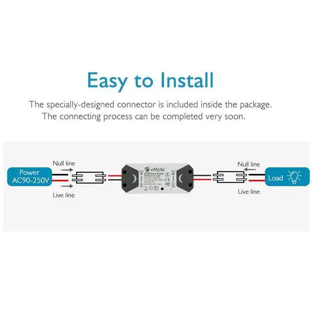 Alt view image 2 of 5 - WiFi Smart Switch eMylo Wireless Relay Light Switch Tuya Remote Control Module Home Automation Timer Switch Compatible with Alexa Echo Google Home iPhone Android App 1 Pack